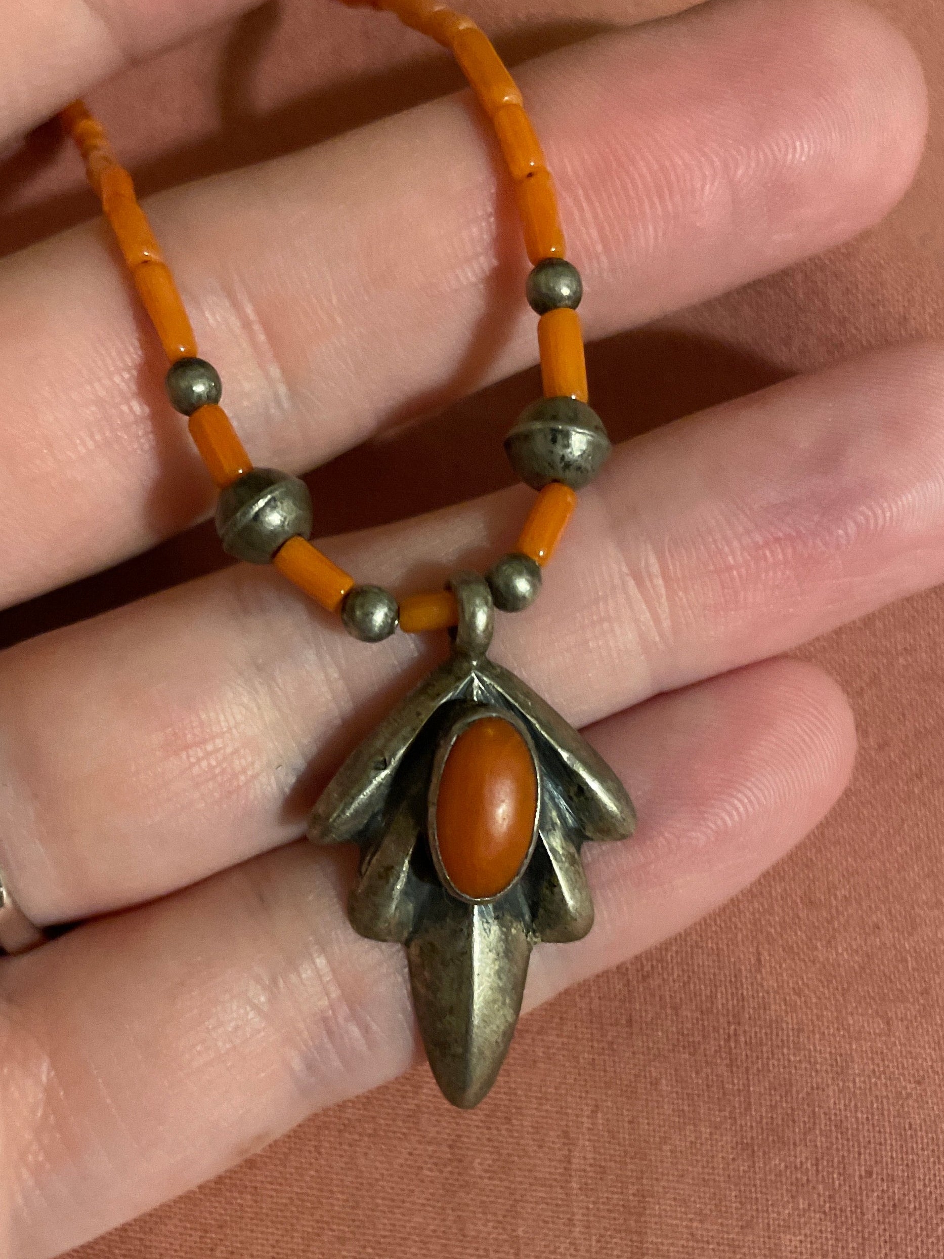 Coral Necklace w/ Sandcast Pendant