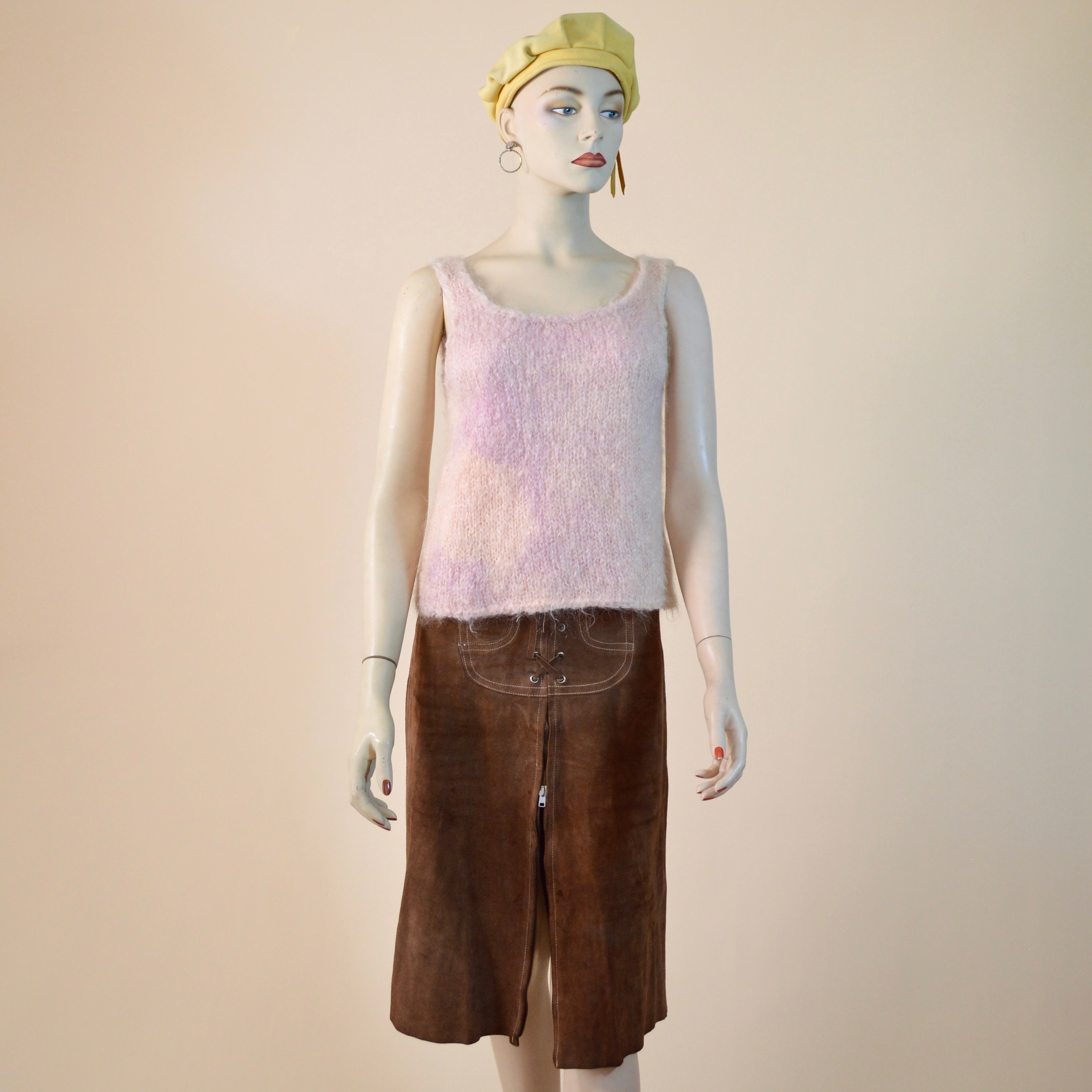 Vintage angora pink and purple faded tie dye knit tank