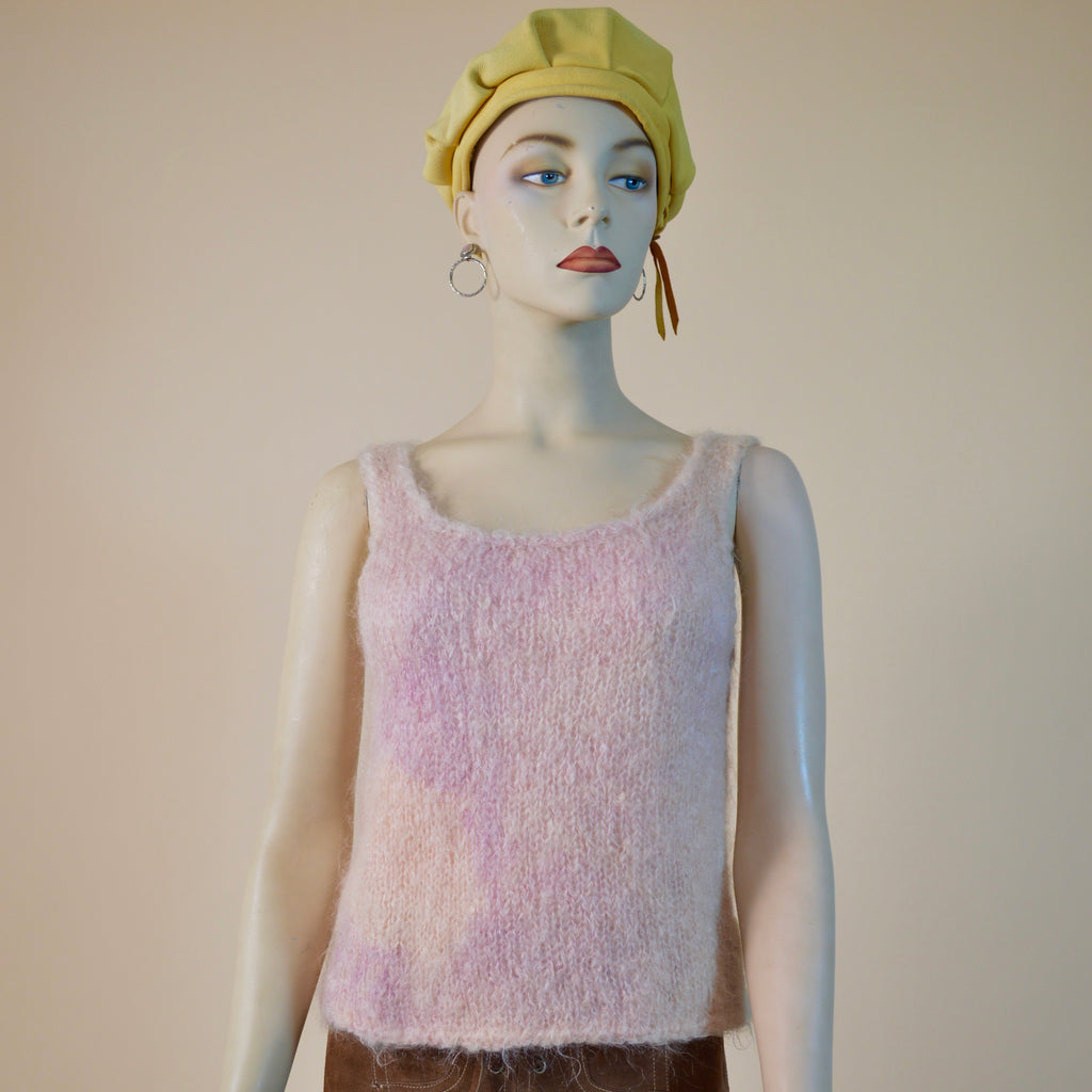 Vintage angora pink and purple faded tie dye knit tank