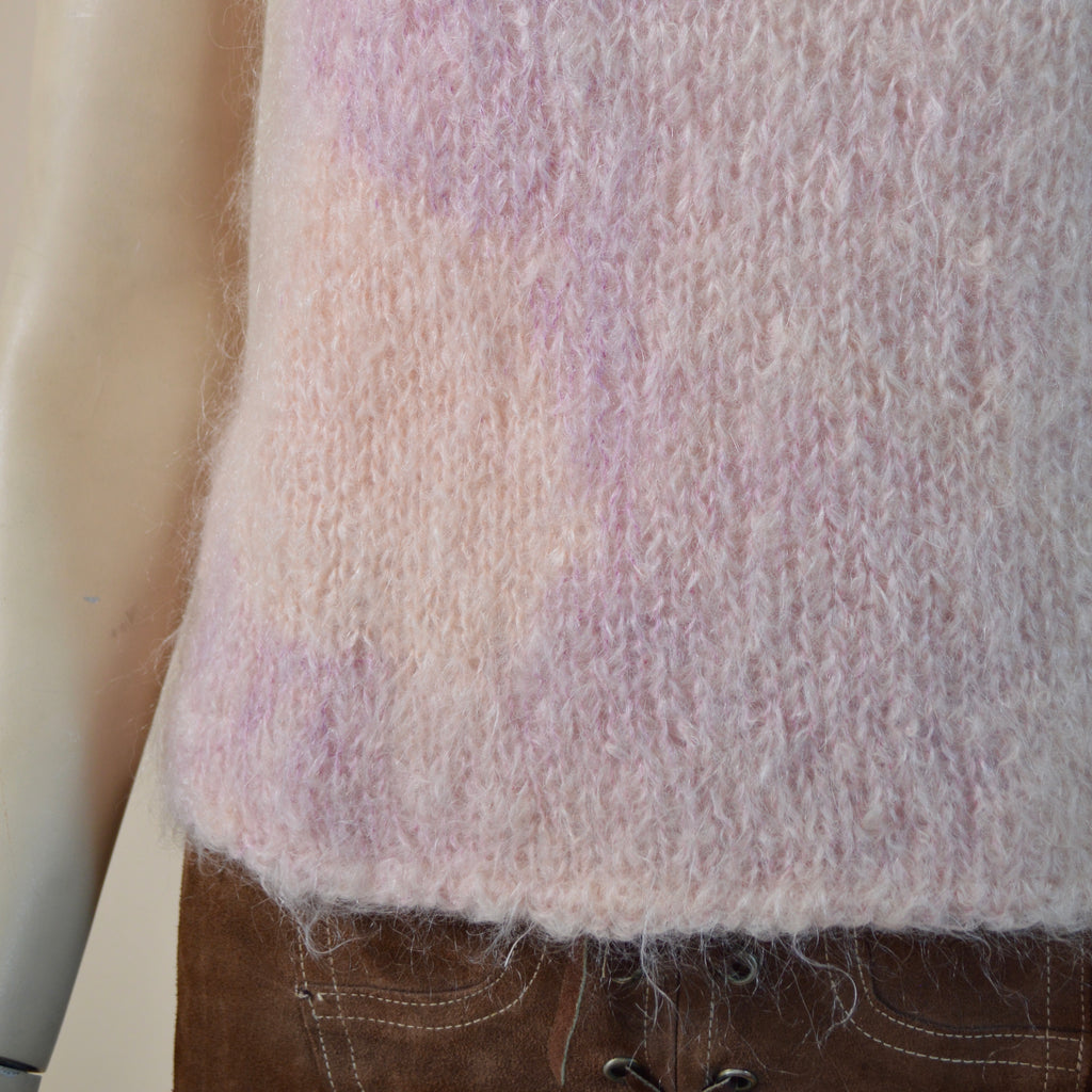 Vintage angora pink and purple faded tie dye knit tank