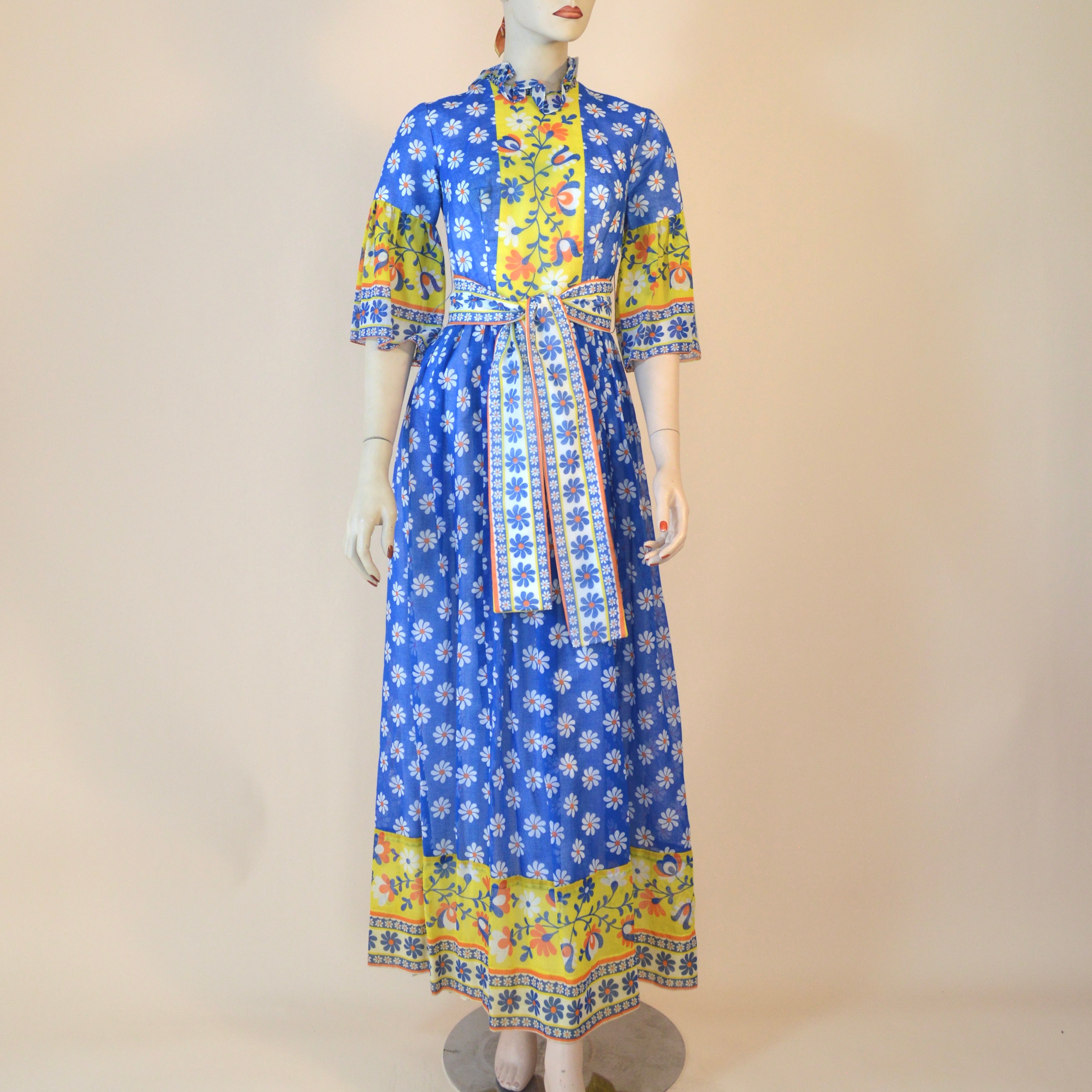 1960-70s banger floral maxi dress