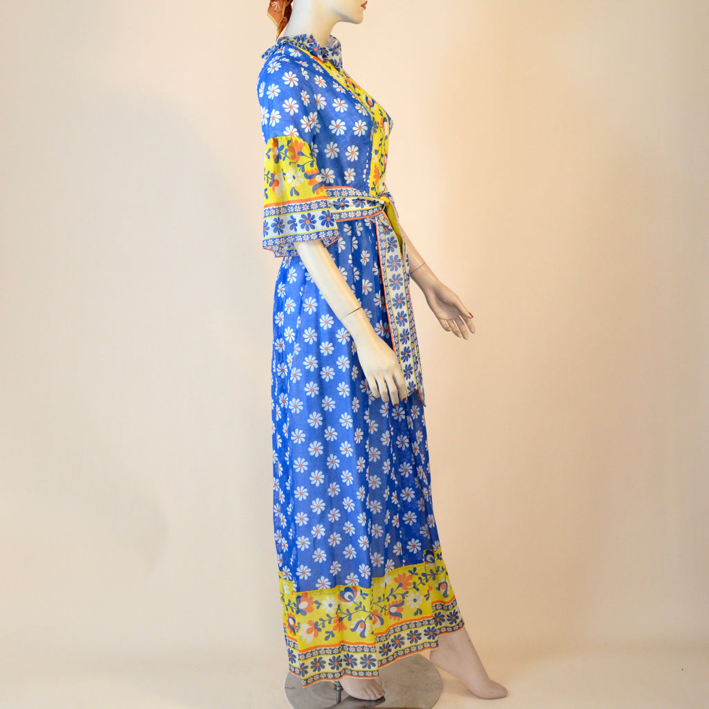 1960-70s banger floral maxi dress