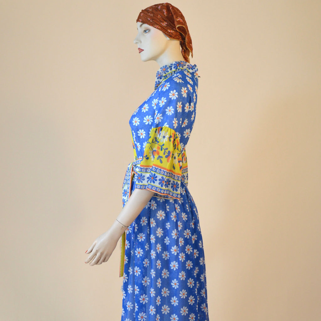 1960-70s banger floral maxi dress