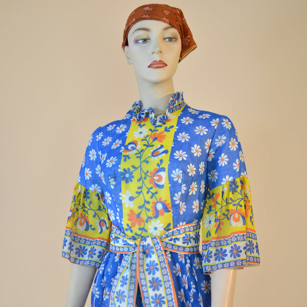 1960-70s banger floral maxi dress