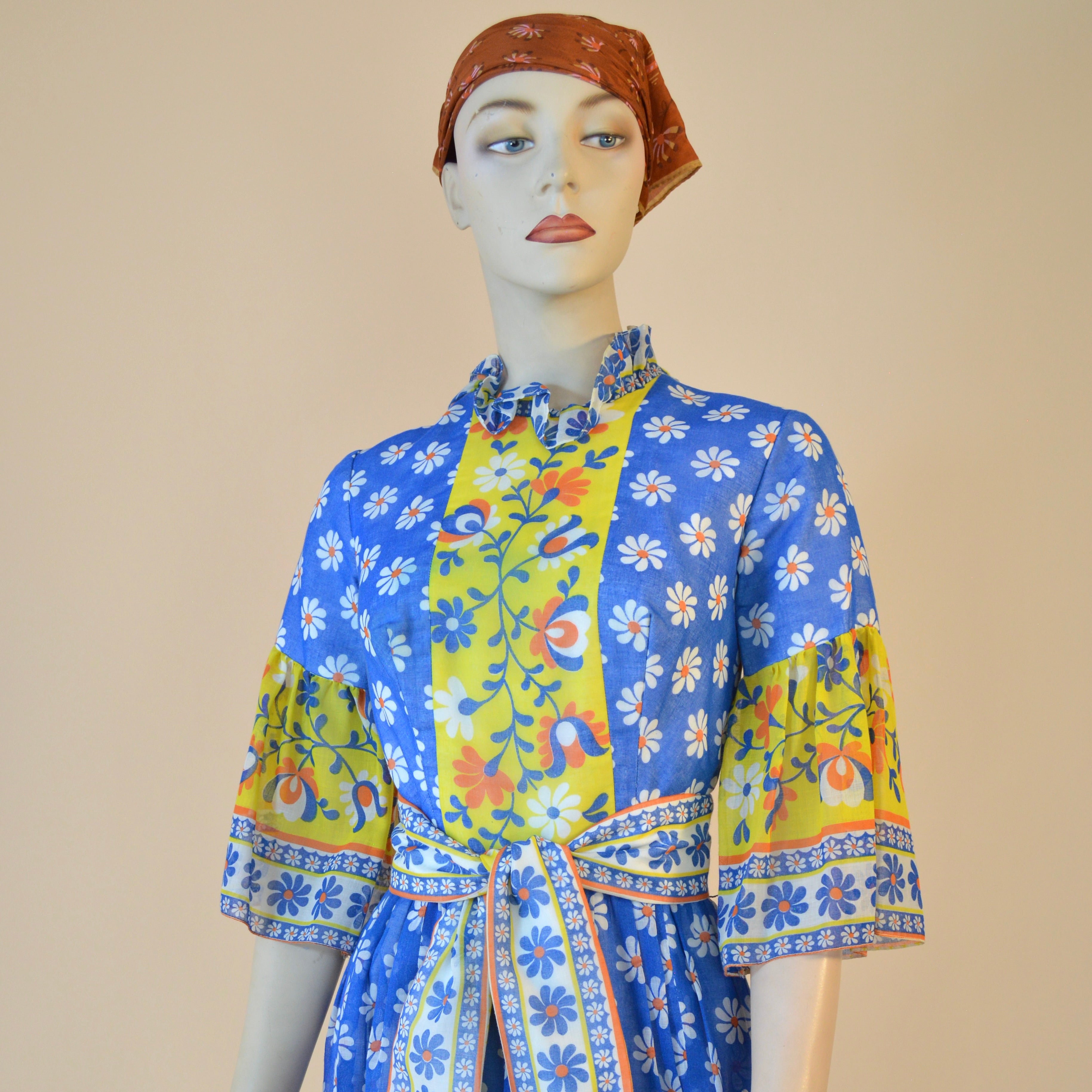 1960-70s banger floral maxi dress