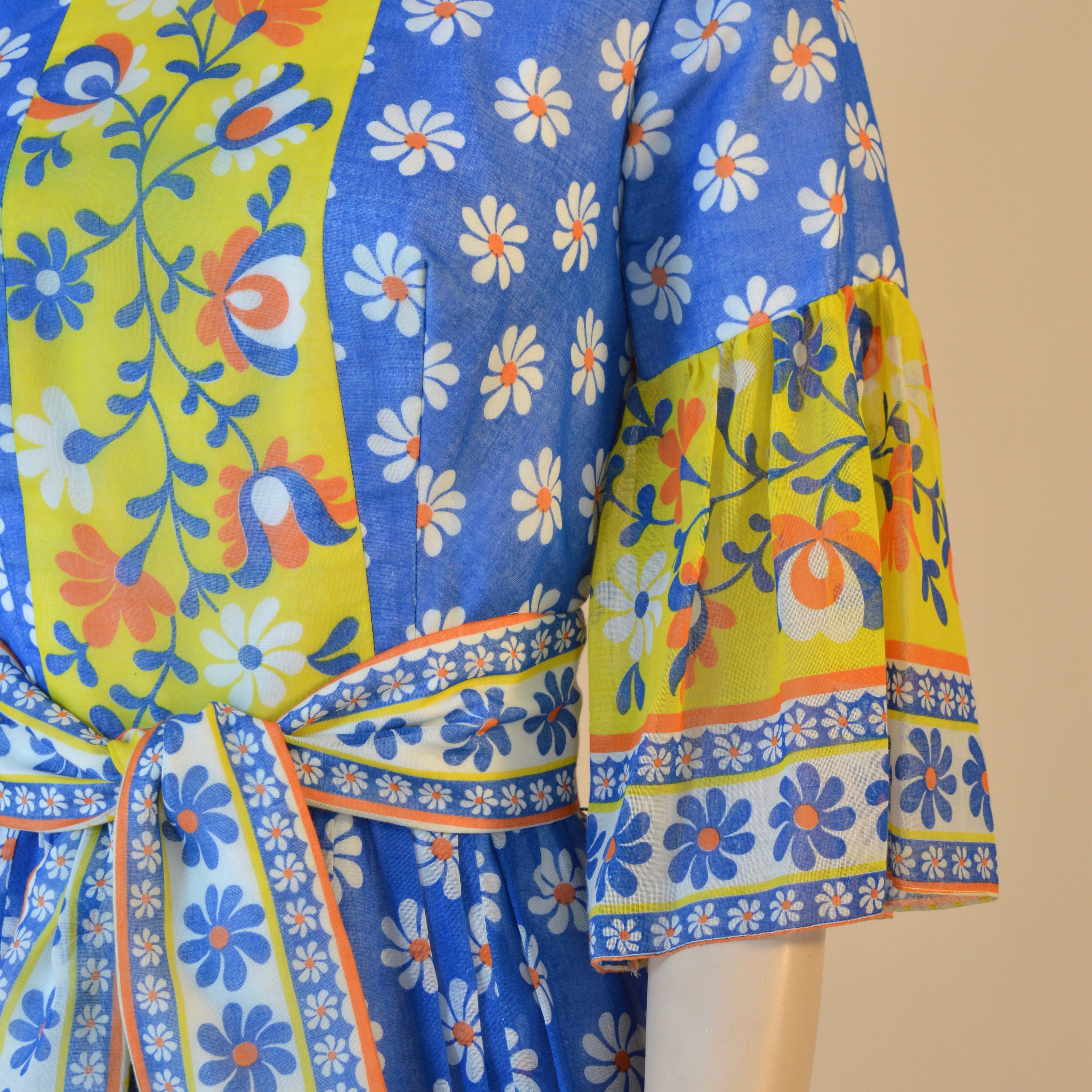 1960-70s banger floral maxi dress