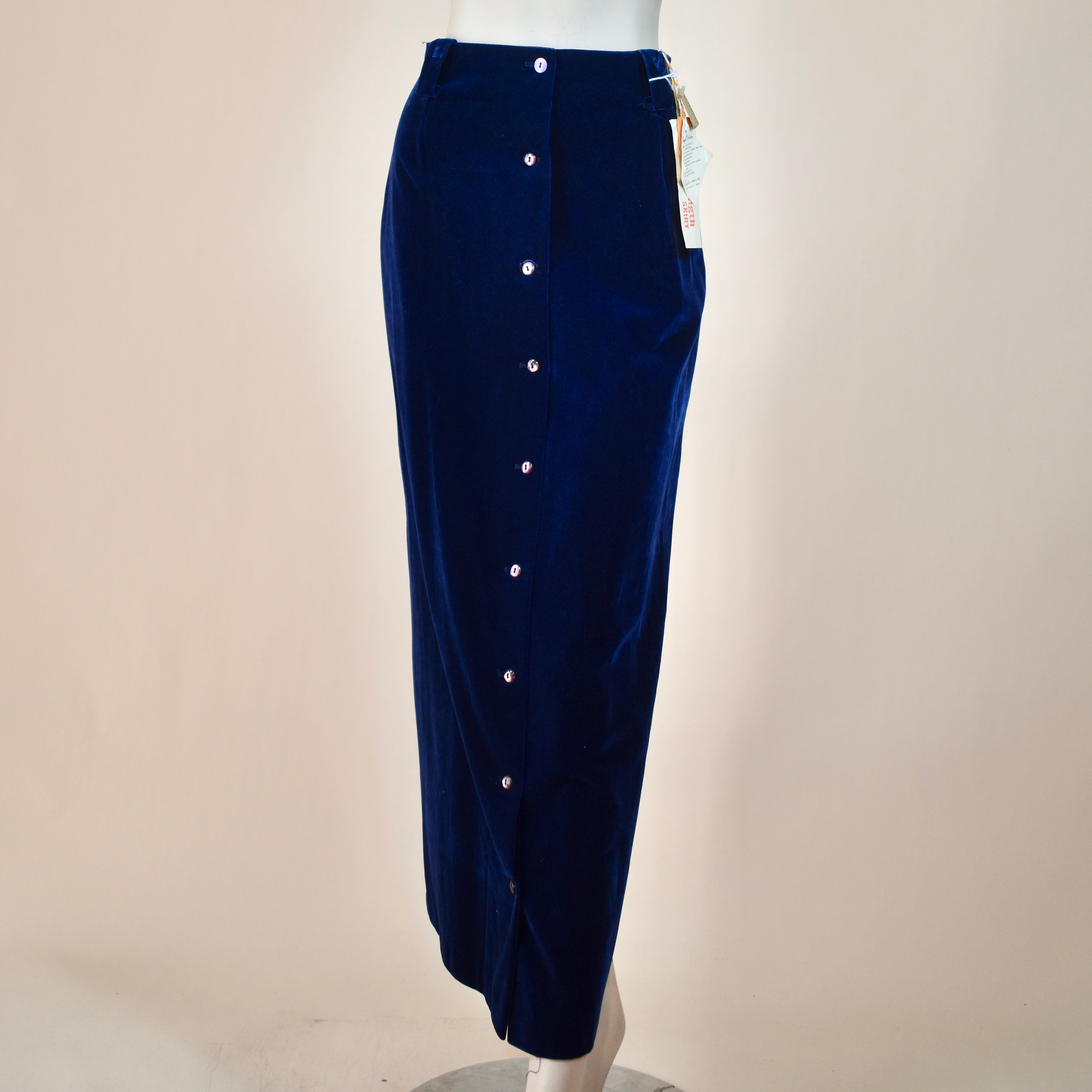 1970s Deadstock Blue Velvet Maxi Skirt
