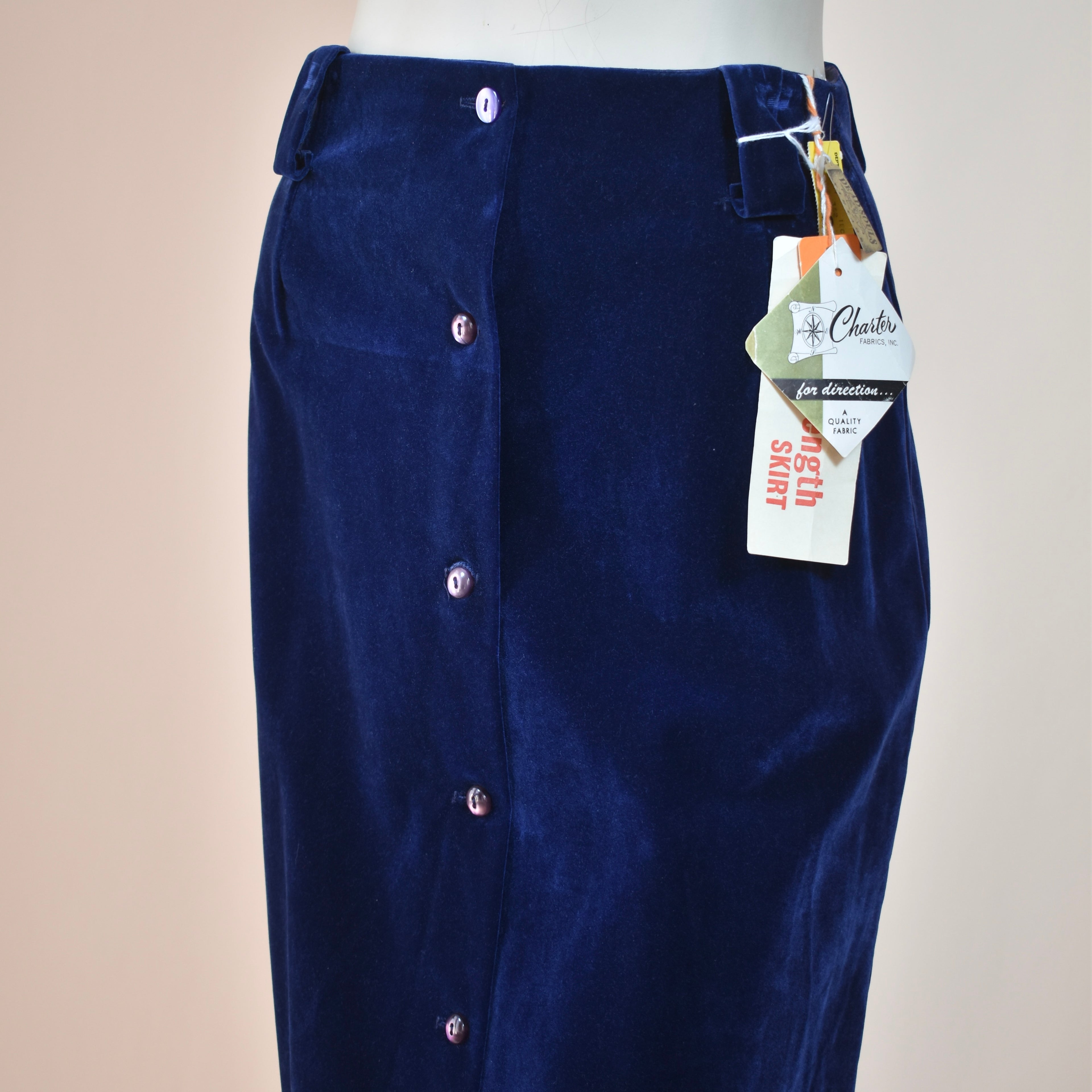 1970s Deadstock Blue Velvet Maxi Skirt