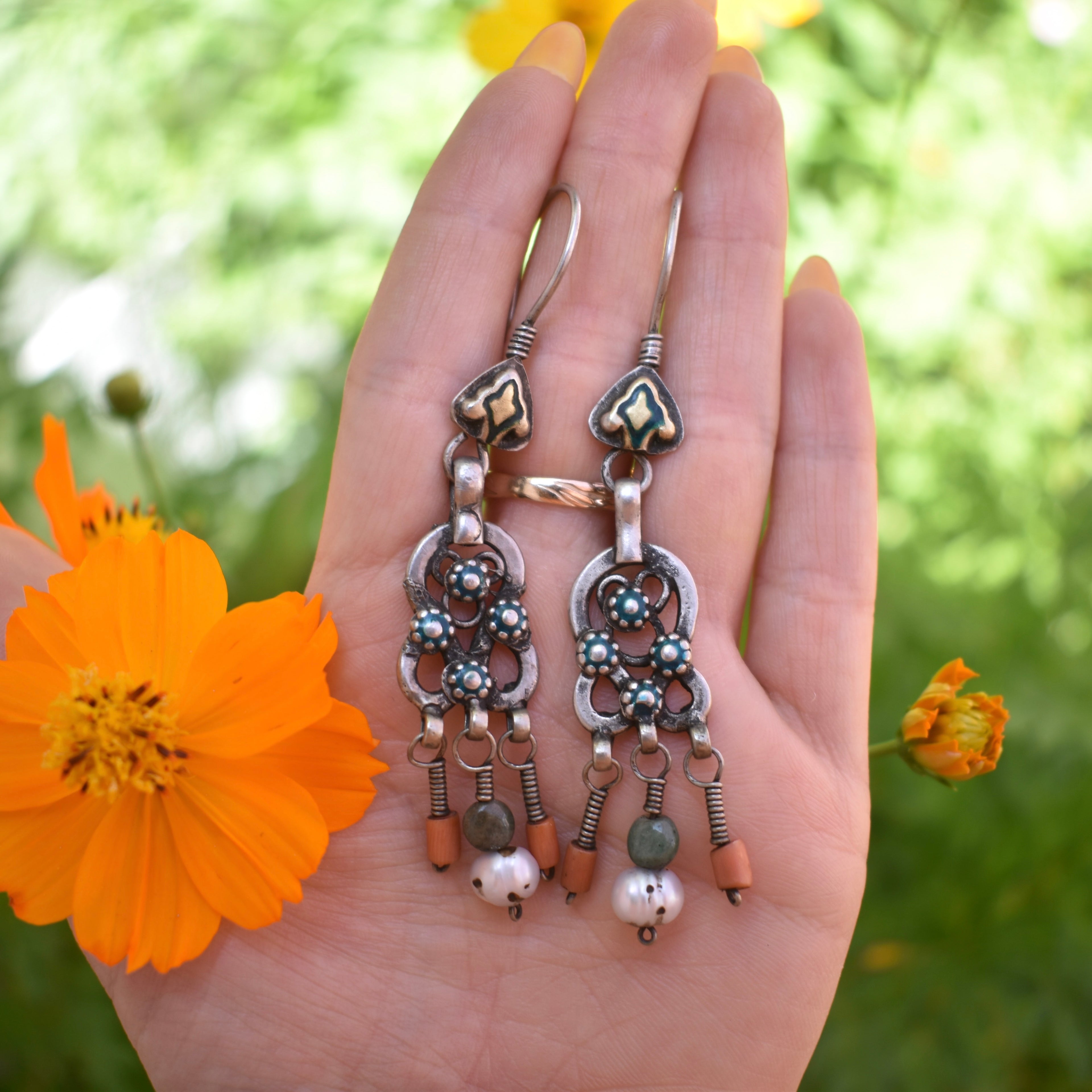 Vintage Afghani Sterling Silver Chandelier Earrings