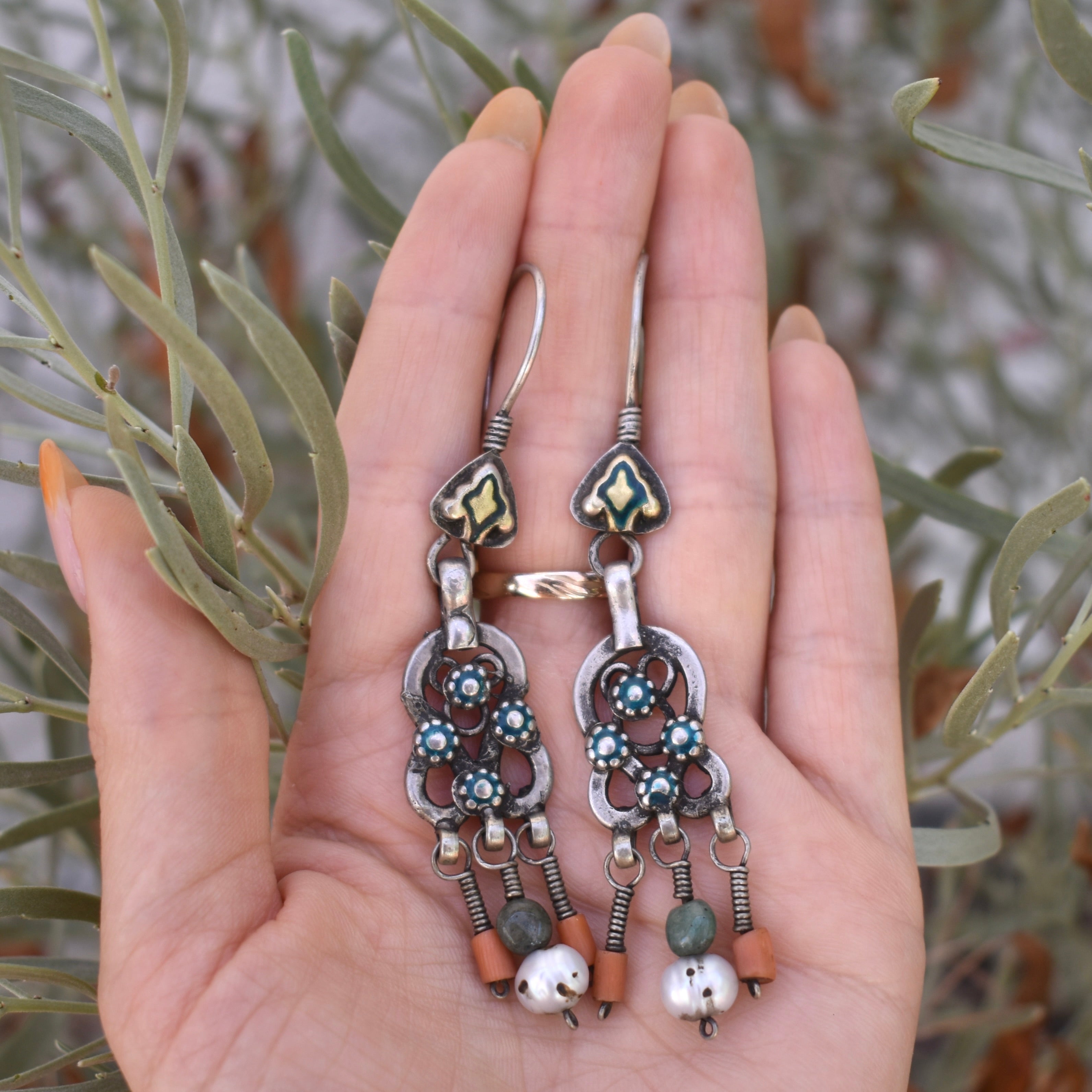 Vintage Afghani Sterling Silver Chandelier Earrings
