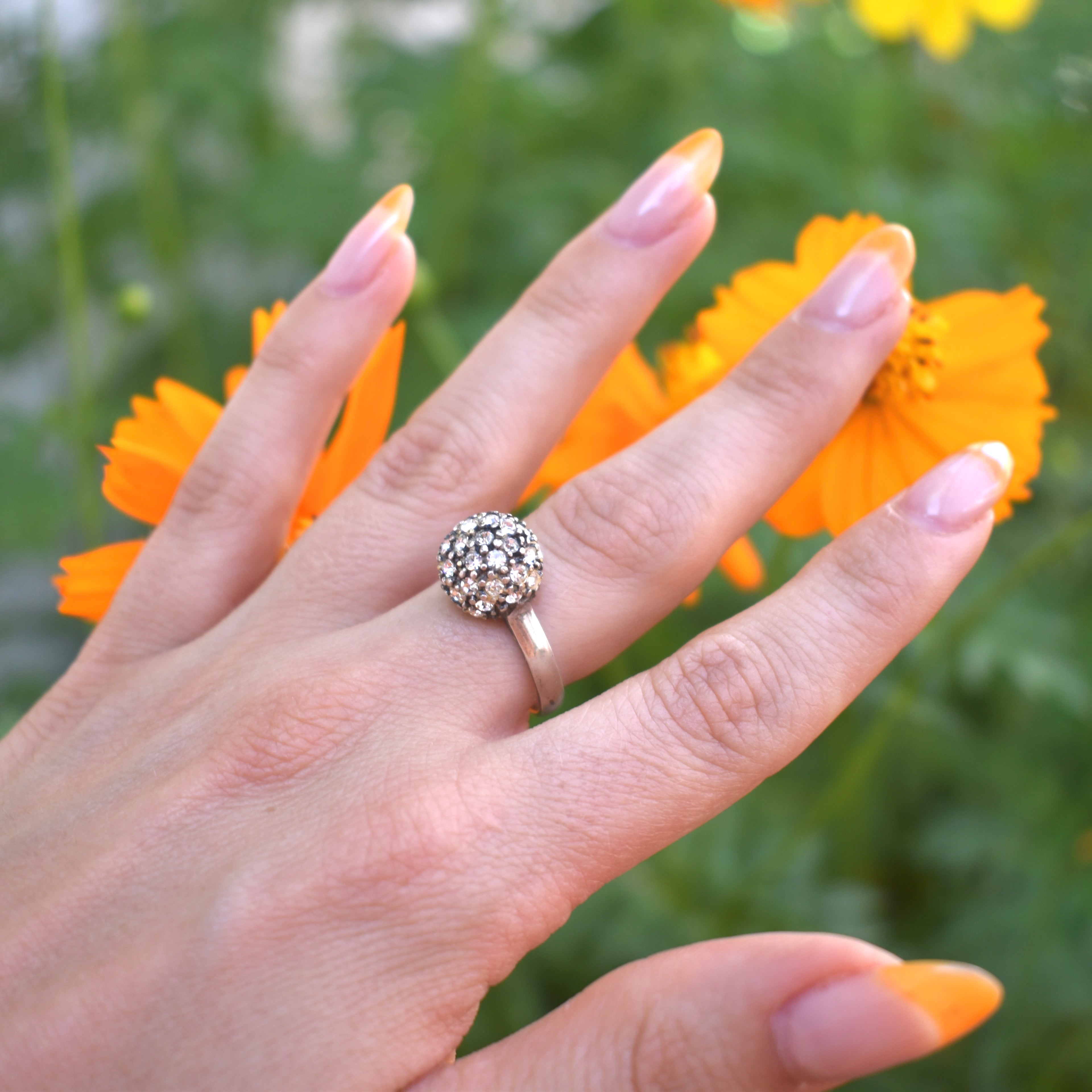 925 vintage sterling crystal ball cocktail ring