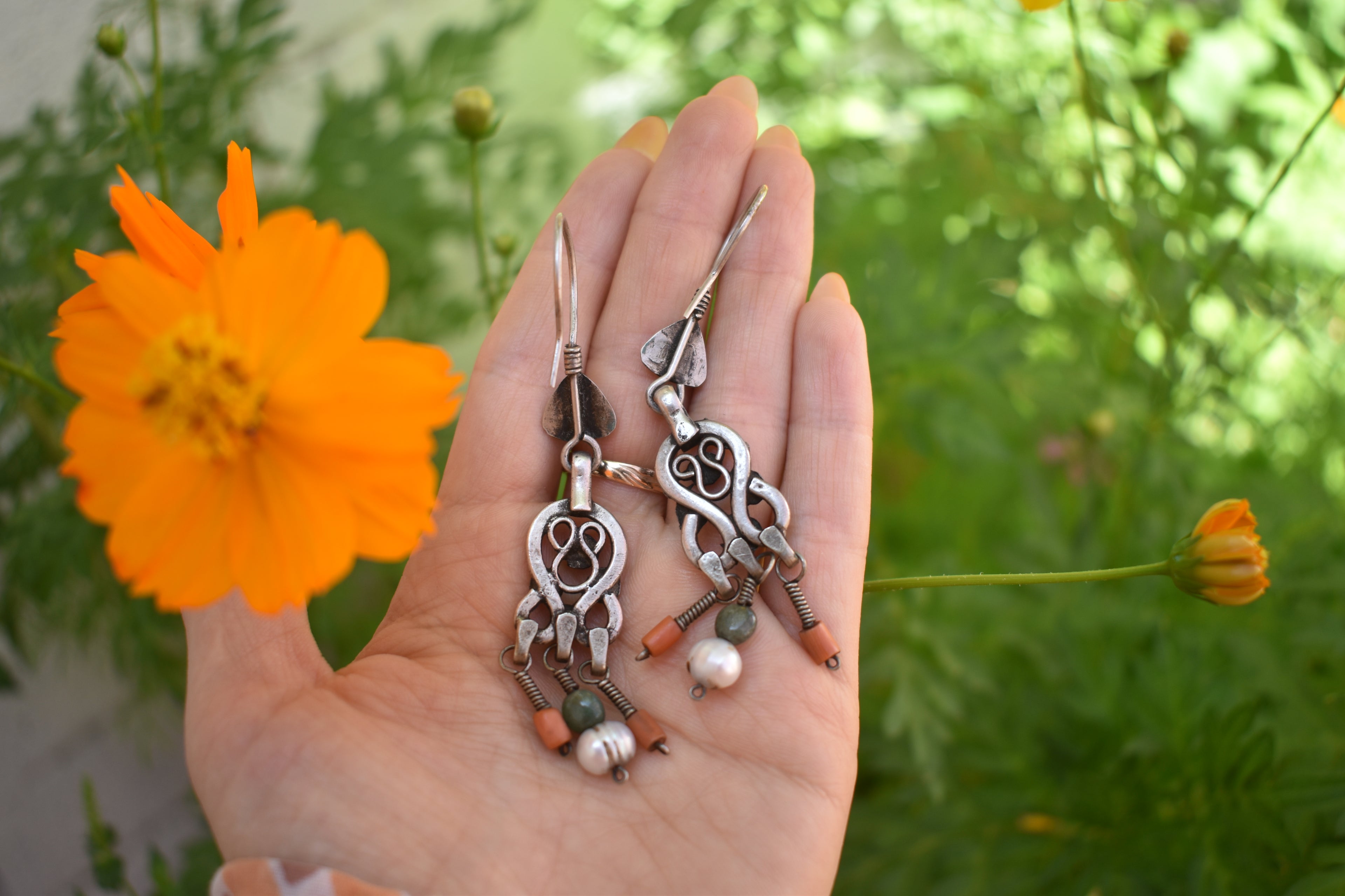 Vintage Afghani Sterling Silver Chandelier Earrings