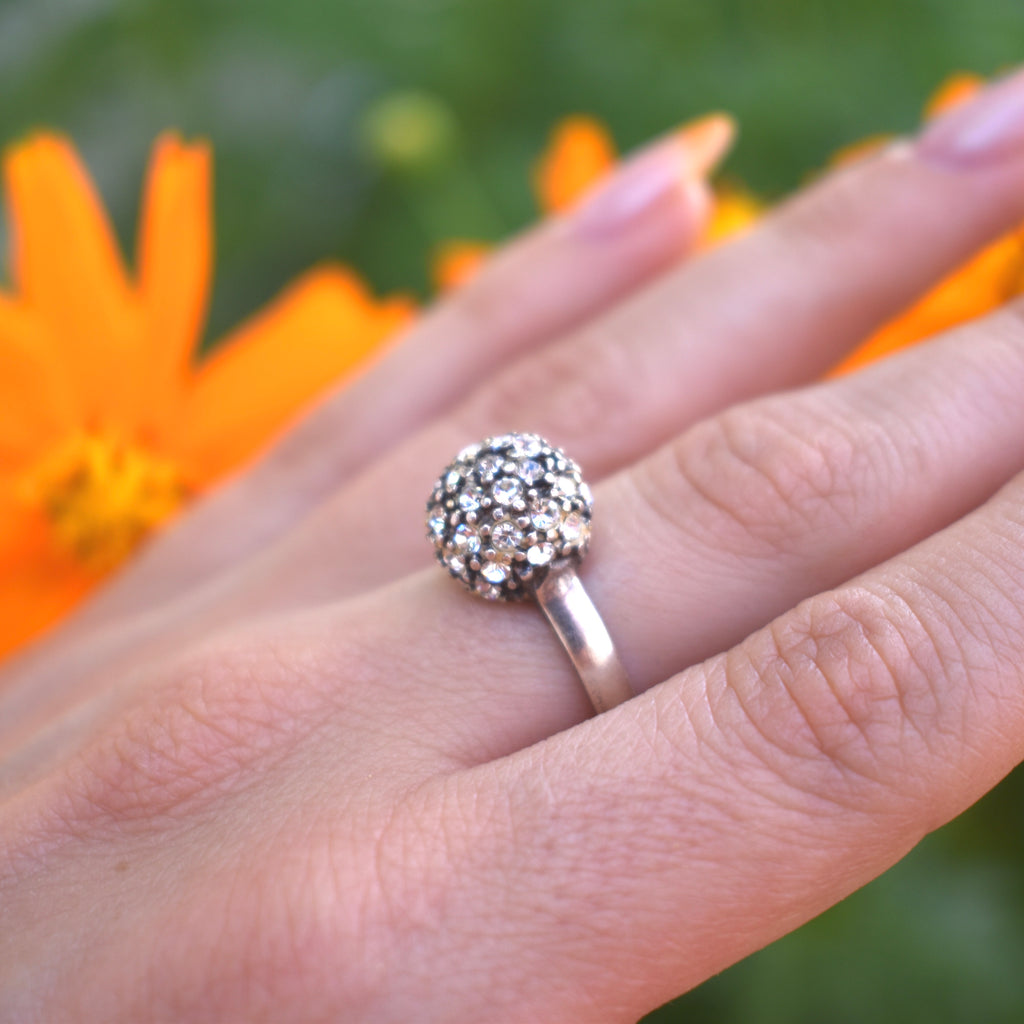 925 vintage sterling crystal ball cocktail ring