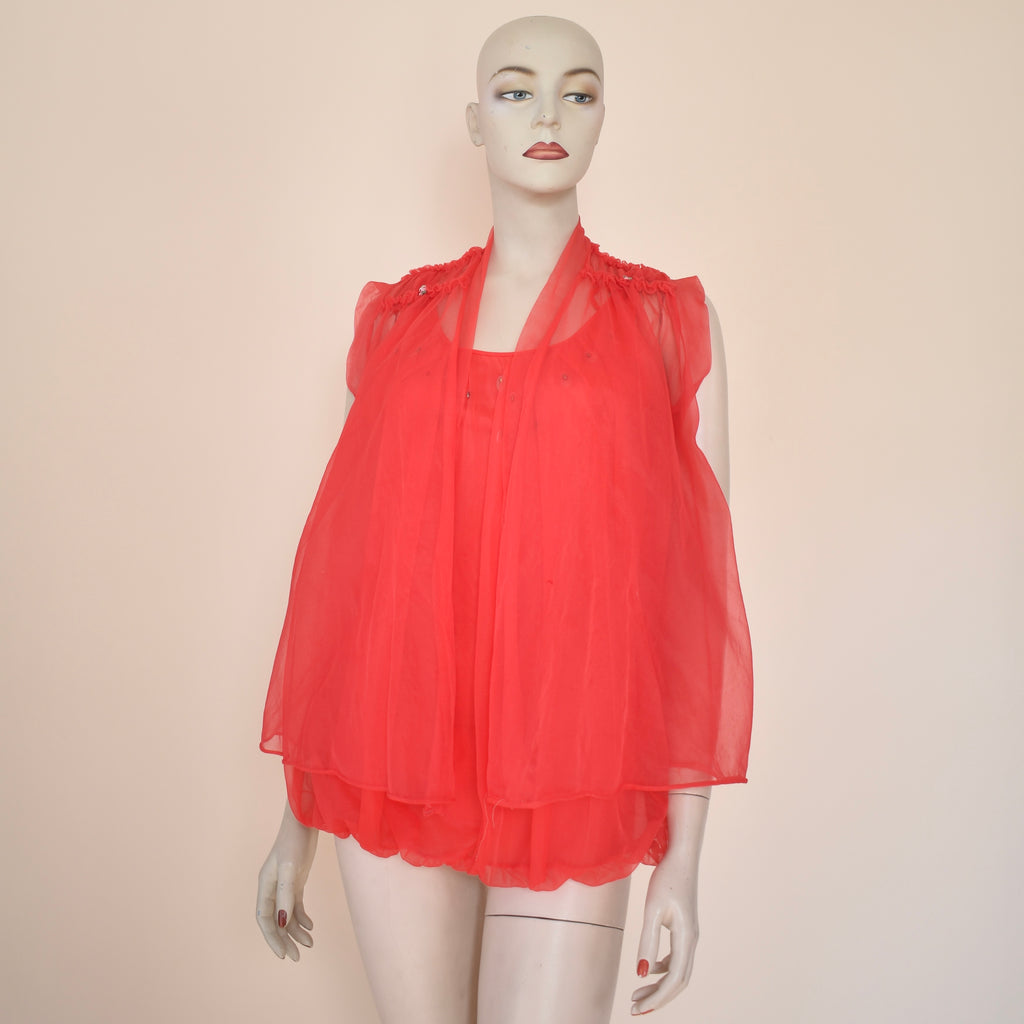 1960s Red Bubble Slip Mini Dress & Jacket