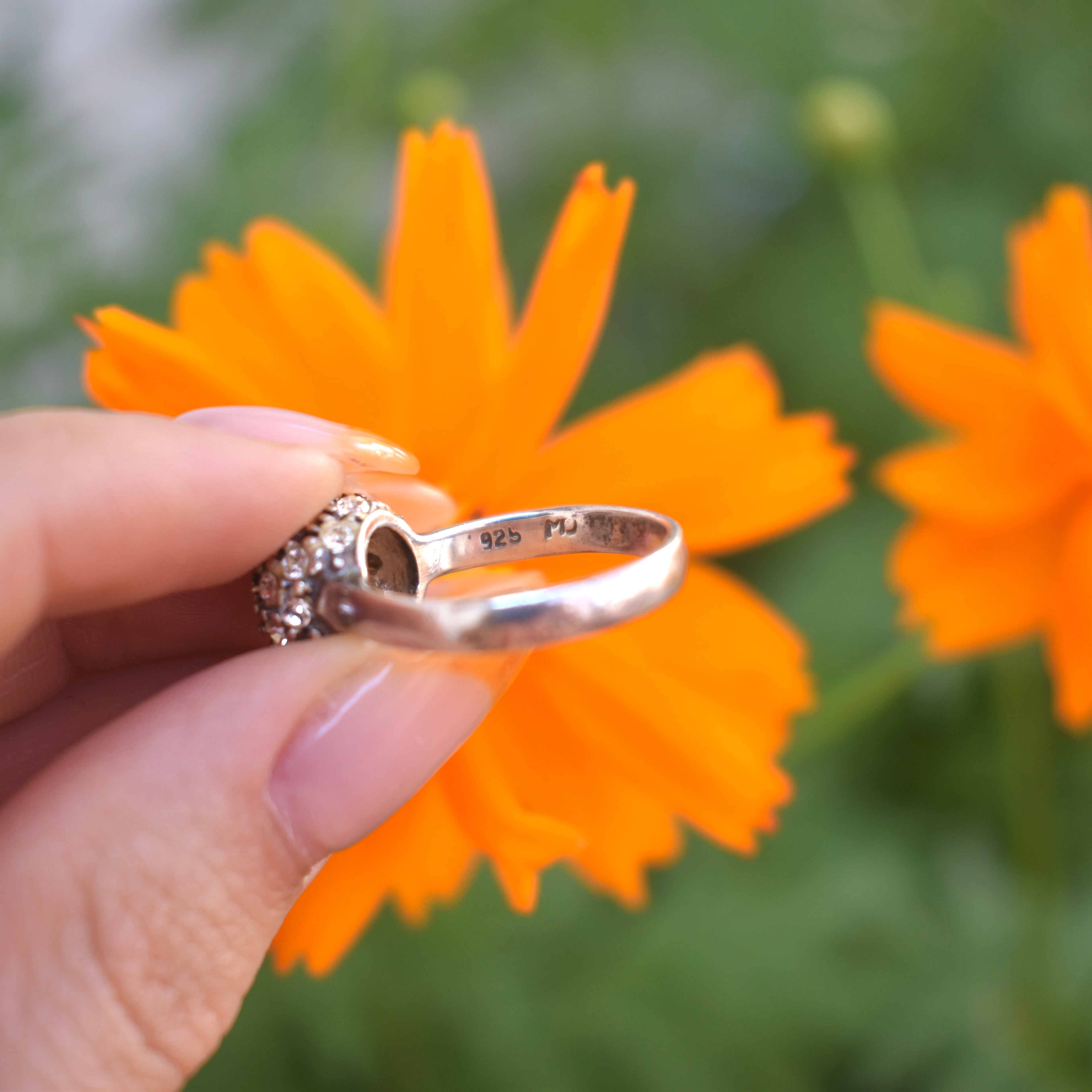 925 vintage sterling crystal ball cocktail ring
