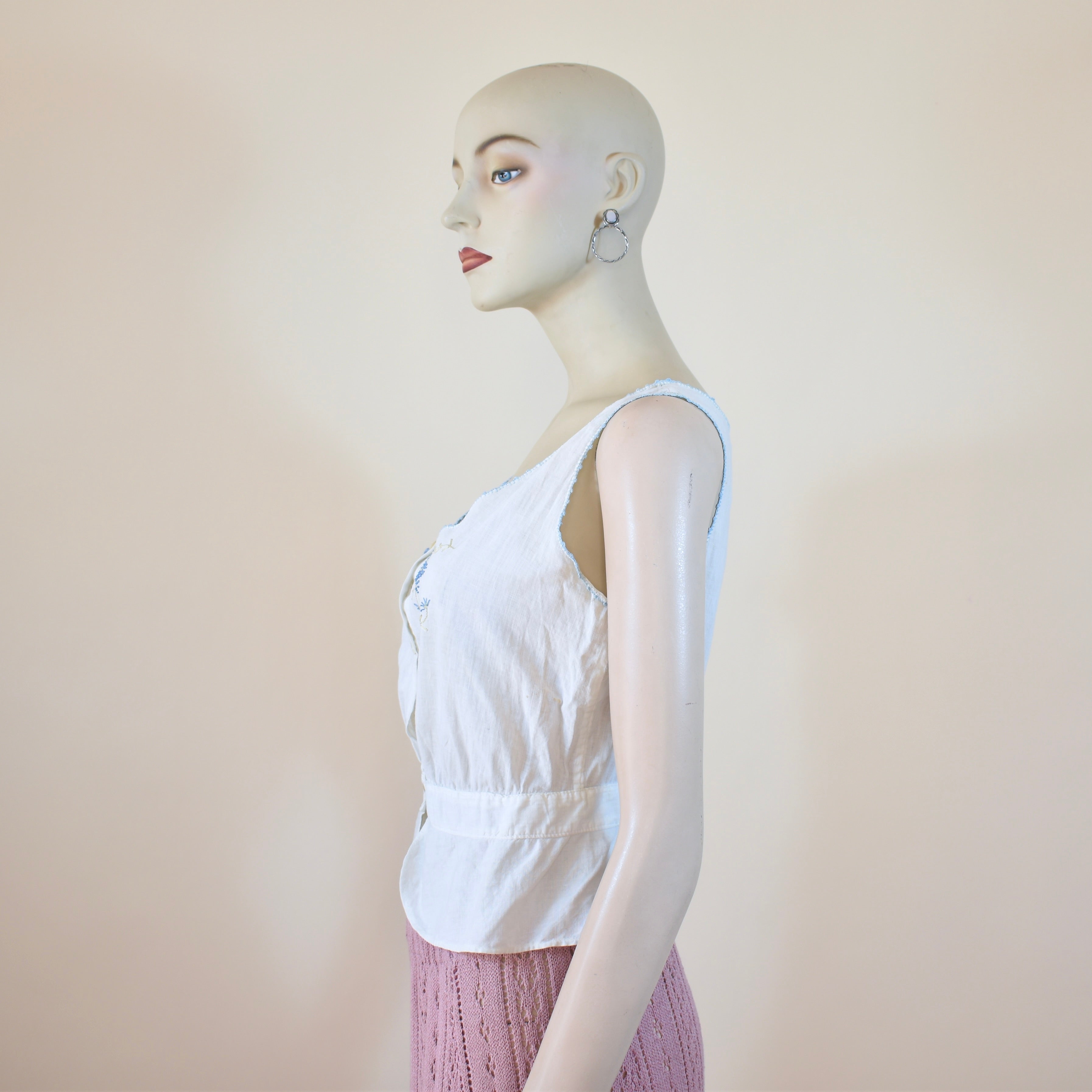 Antique Corset Cover with Blue Floral Embroidery