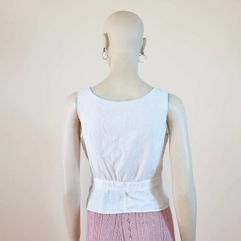 Antique Corset Cover with Blue Floral Embroidery
