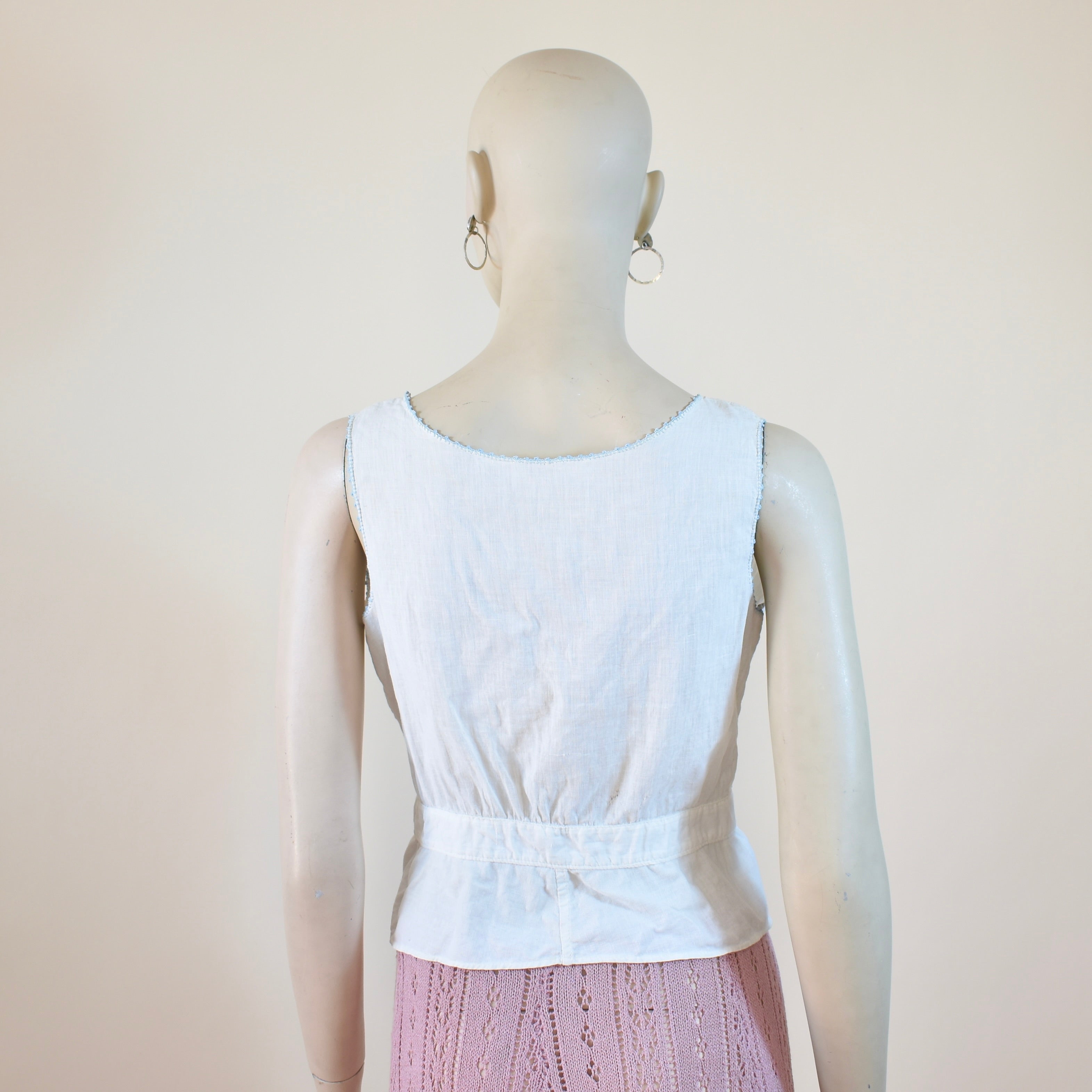 Antique Corset Cover with Blue Floral Embroidery