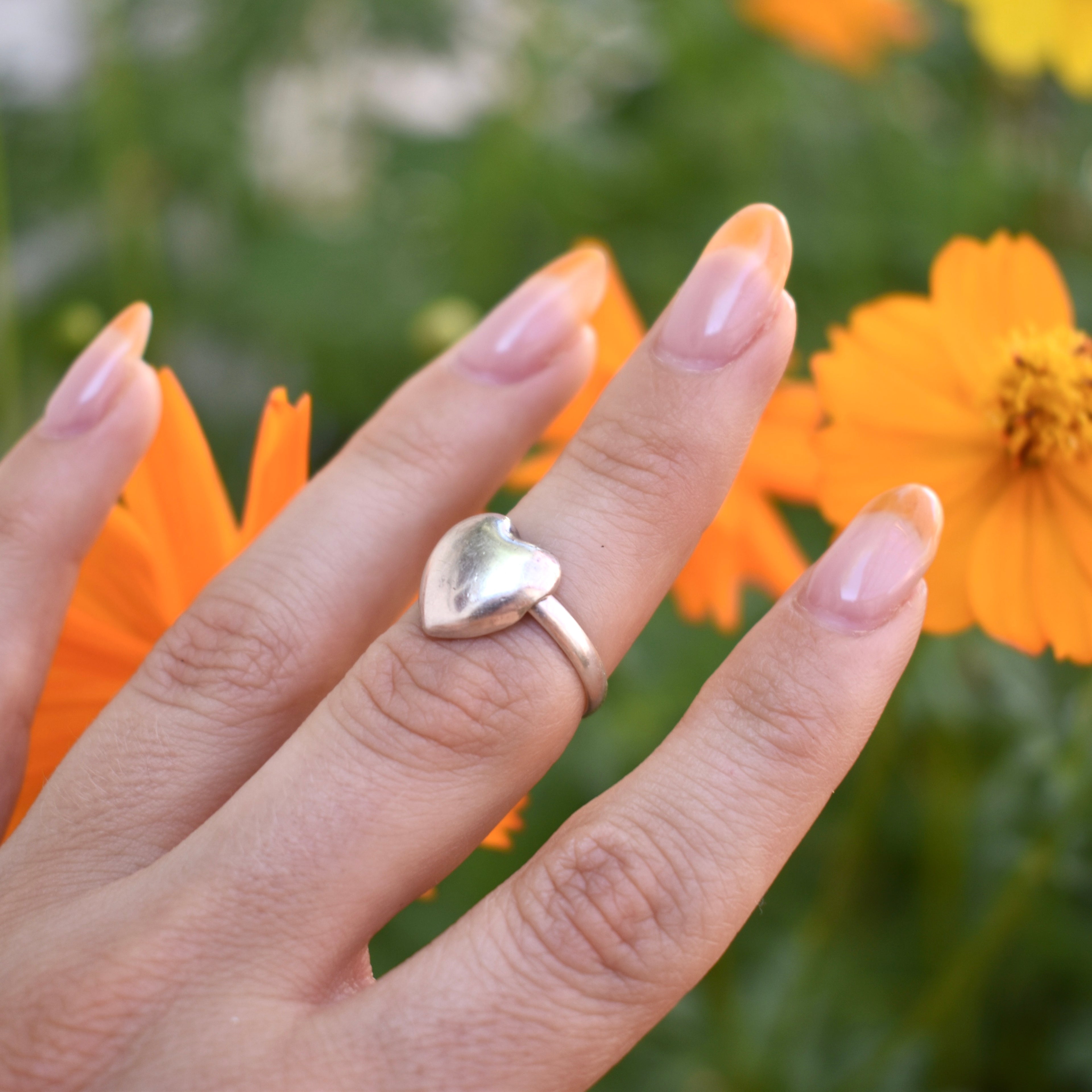 Vintage Sterling Silver Puffy Heart Ring