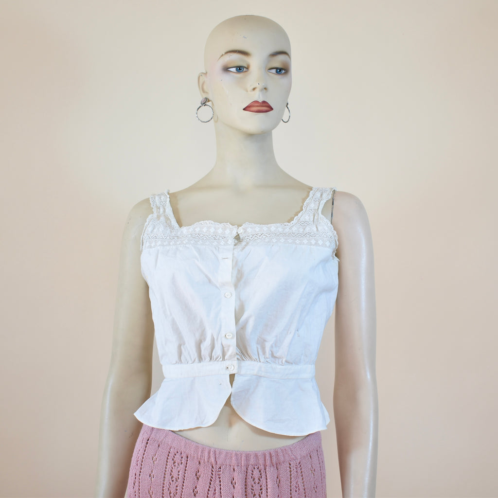 Antique Corset Cover with Detailed Crochet Yoke