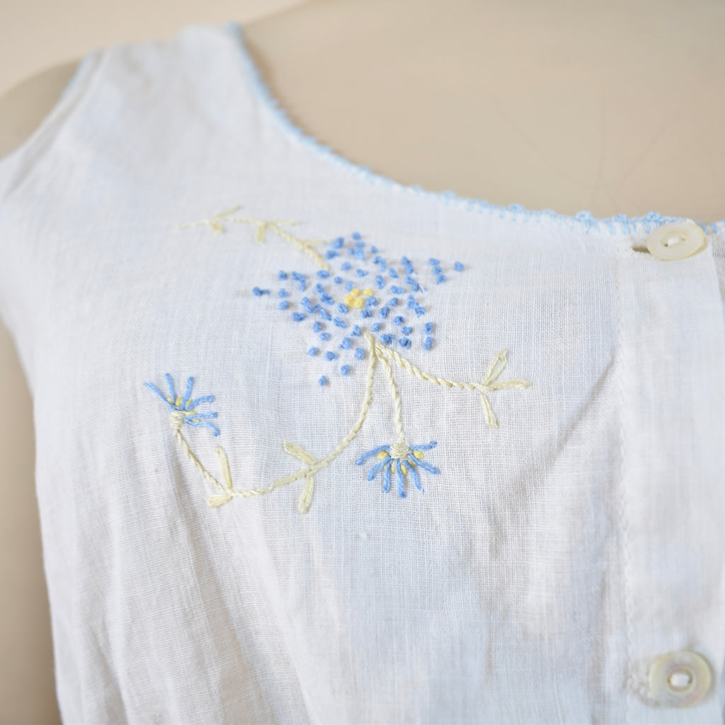 Antique Corset Cover with Blue Floral Embroidery