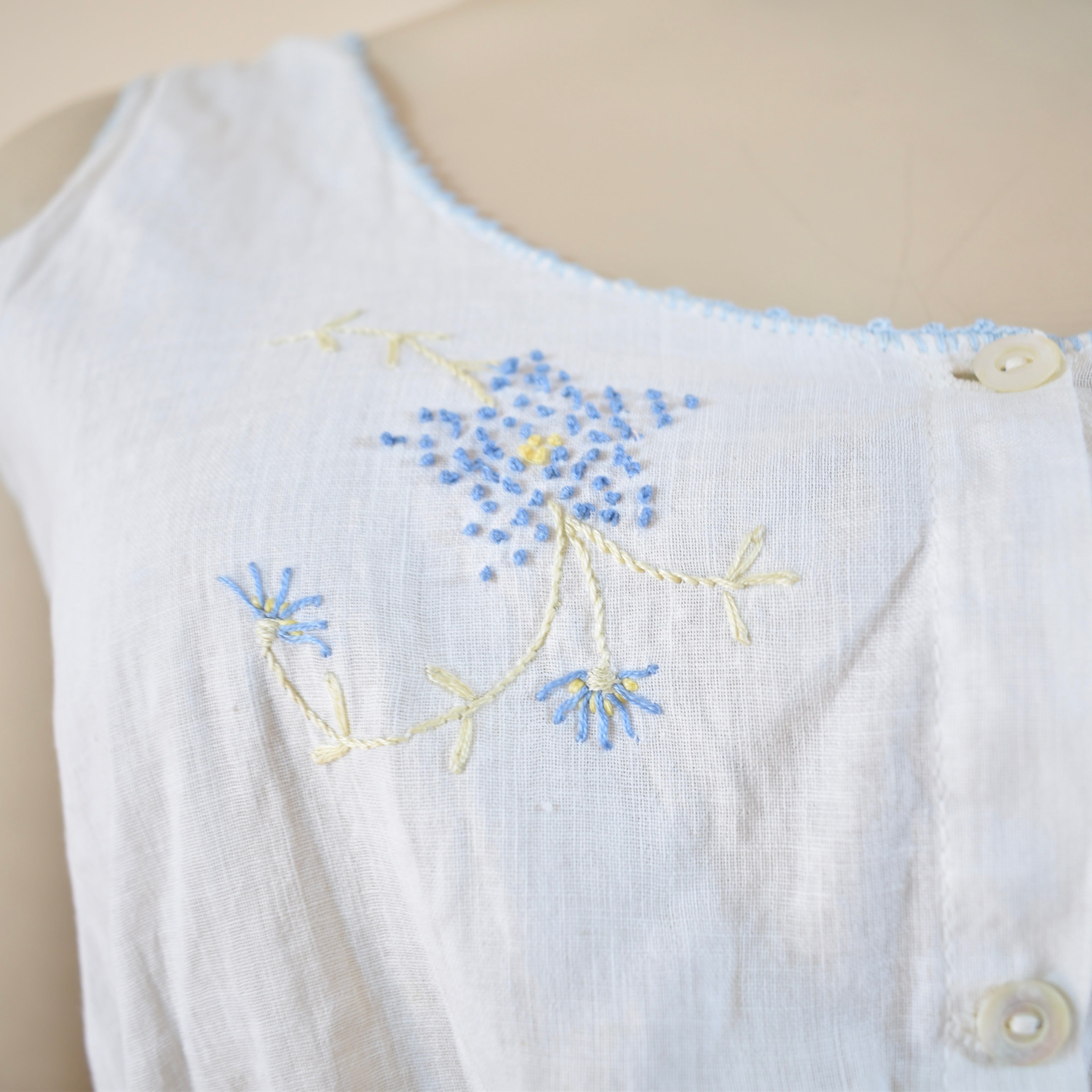 Antique Corset Cover with Blue Floral Embroidery