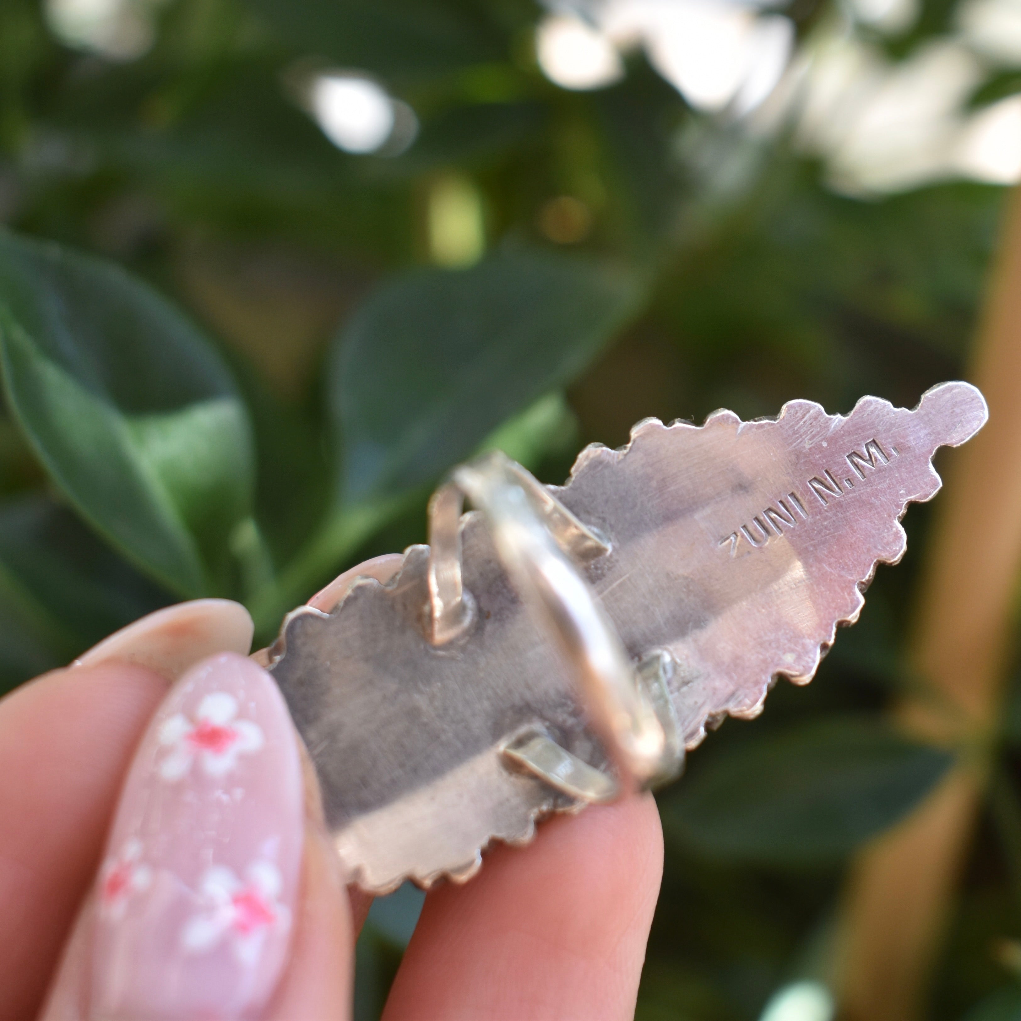 Zuni Sterling Silver and Turquoise Petit Point Elongated Ring